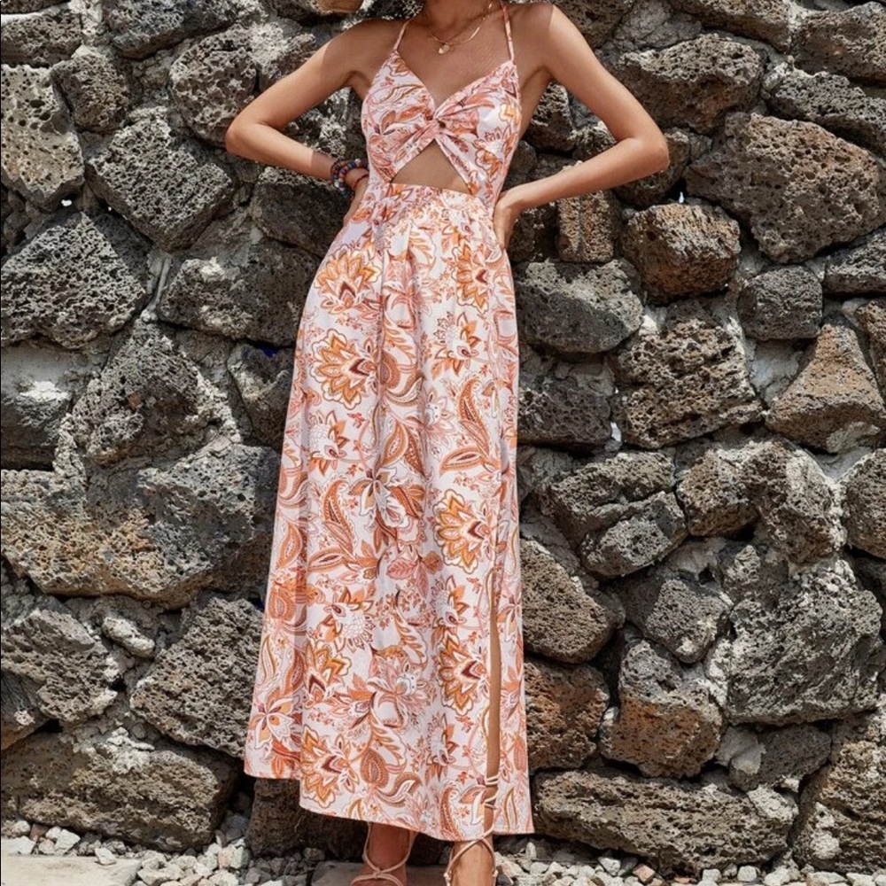 Twist Front Tie Back Floral Dress